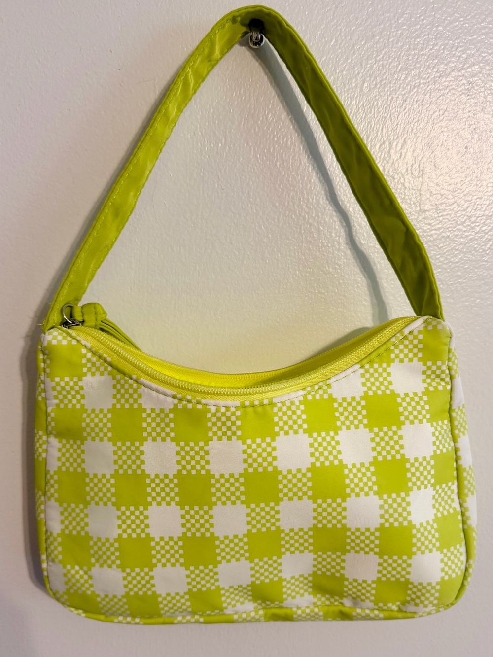 Small purse neon lime green plaid checkered 90s Y2K clueless purse shoulder bag